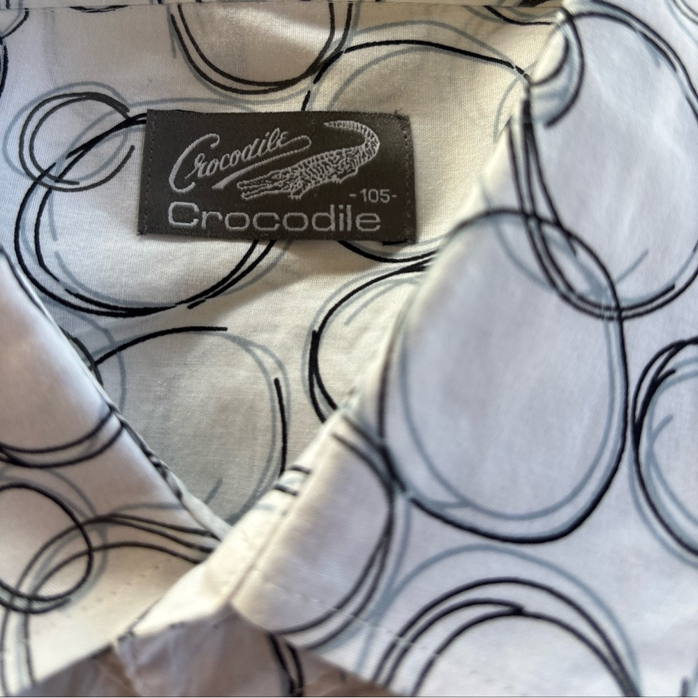 Crocodile White Dress Shirt with Black Circle Print